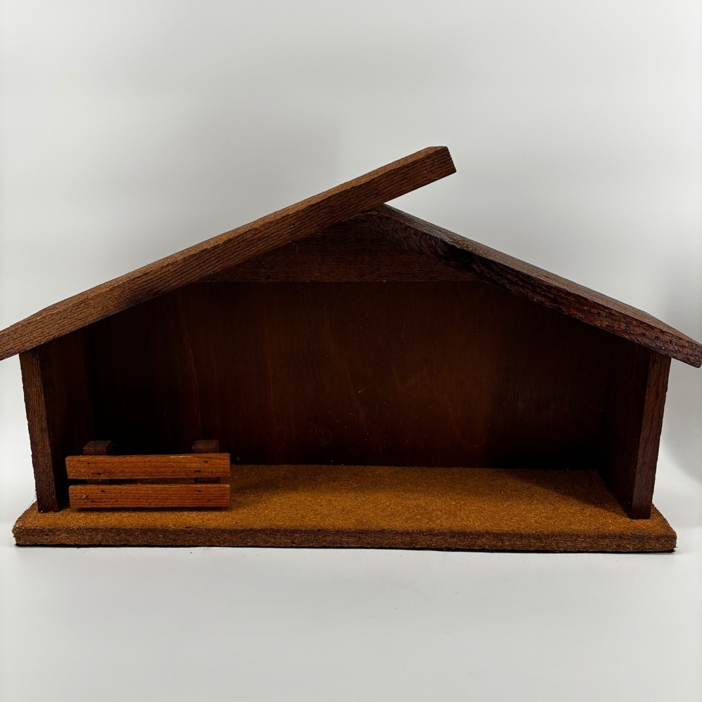 Rustic Wooden Nativity Stable Creche Large Christmas Manger Display 23 Inch